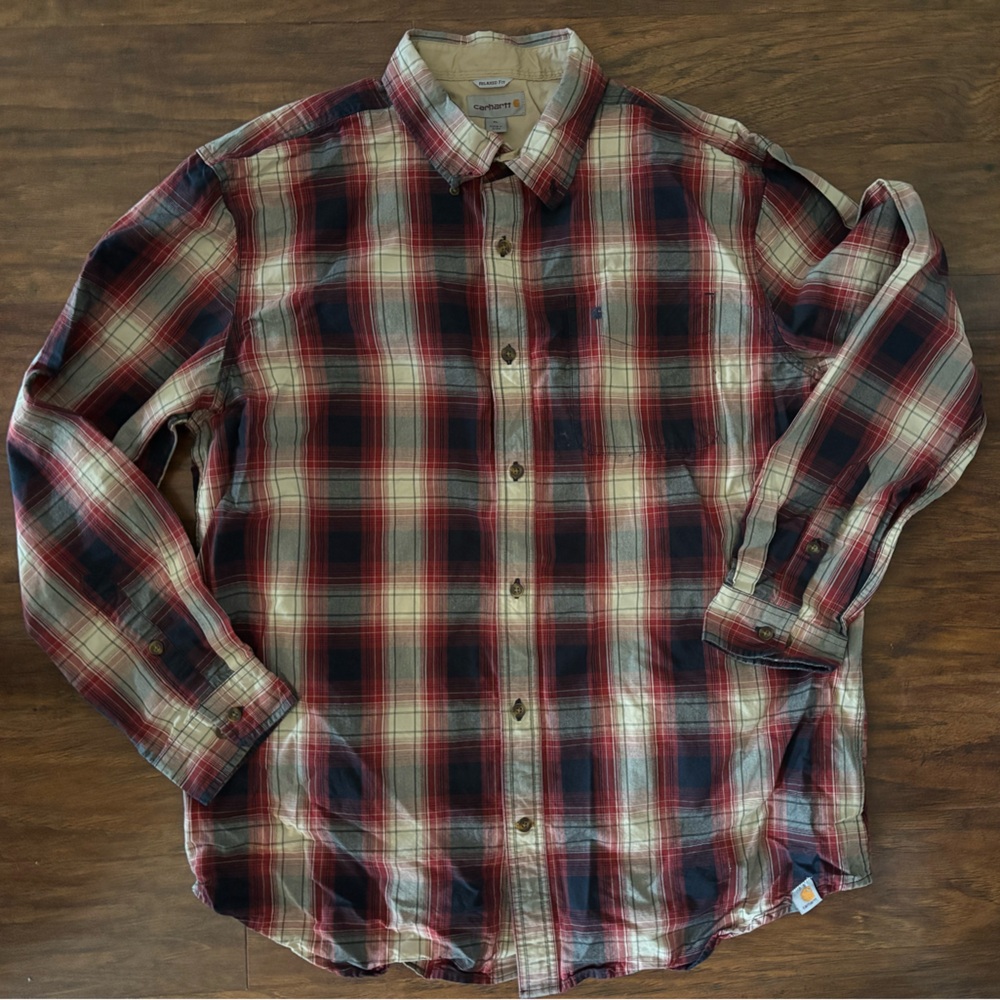 Carhartt Red and Navy Plaid Button Down Shirt